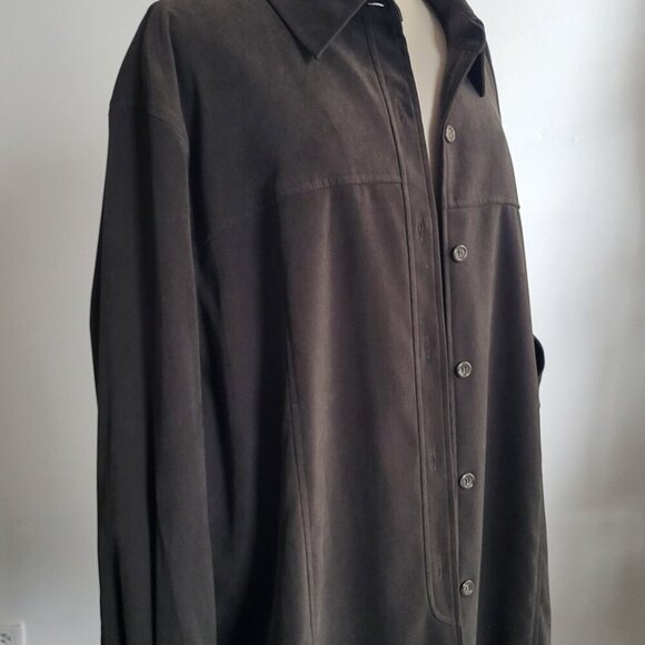 Talbots Stretch Dark Olive Green Microfiber Button-Up Shirt Jacket Shacket (2X) - Picture 5 of 16